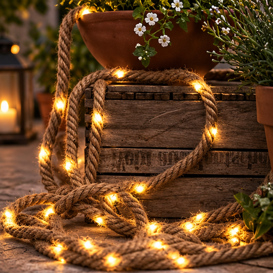 Royeva Solar Hemp Rope Fairy Lights-Outdoor Garden Decor