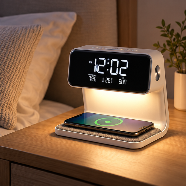 Royeva Wireless Charging Station With Bedside Lamp And Alarm Clock