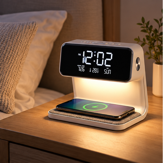 Royeva Wireless Charging Station With Bedside Lamp And Alarm Clock