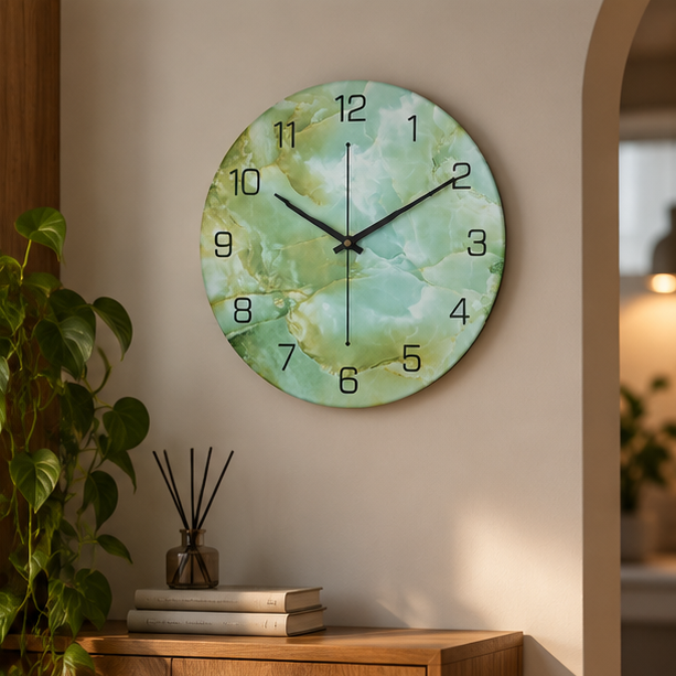 Royeva Modern Marble and Wood Wall Clock-Silent Non Ticking Decorative Timepiece