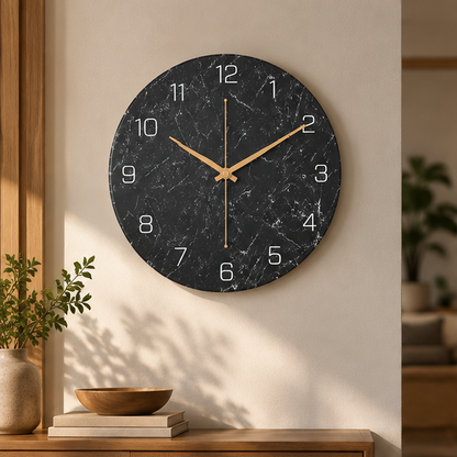 Royeva Modern Marble and Wood Wall Clock-Silent Non Ticking Decorative Timepiece