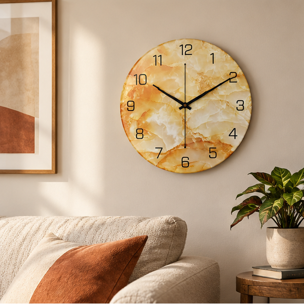 Royeva Modern Marble and Wood Wall Clock-Silent Non Ticking Decorative Timepiece