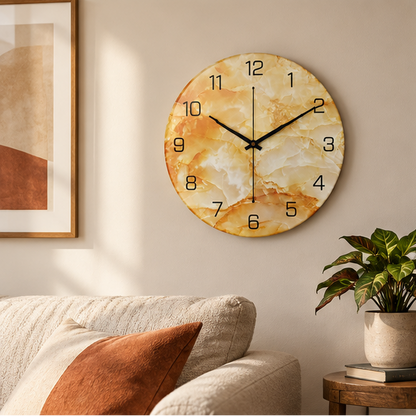 Royeva Modern Marble and Wood Wall Clock-Silent Non Ticking Decorative Timepiece