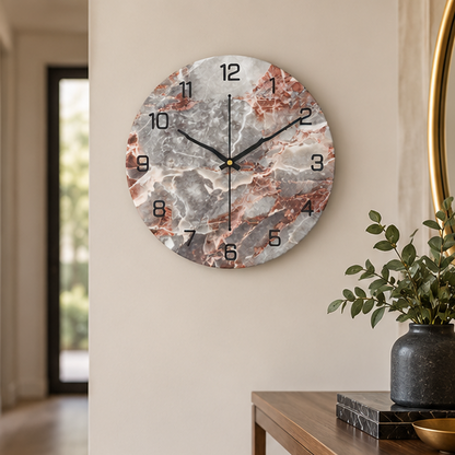 Royeva Modern Marble and Wood Wall Clock-Silent Non Ticking Decorative Timepiece