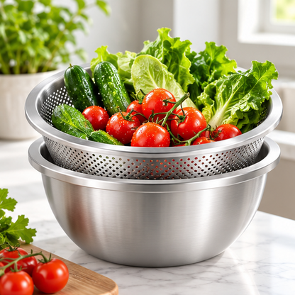 Royeva Stainless Steel Mixing Bowl And Fine Mesh Colander Set