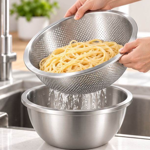 Royeva Stainless Steel Mixing Bowl And Fine Mesh Colander Set