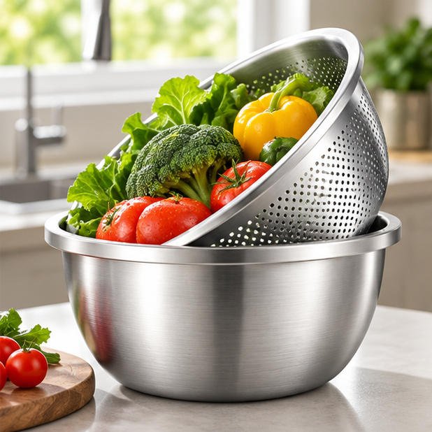 Royeva Stainless Steel Mixing Bowl And Fine Mesh Colander Set
