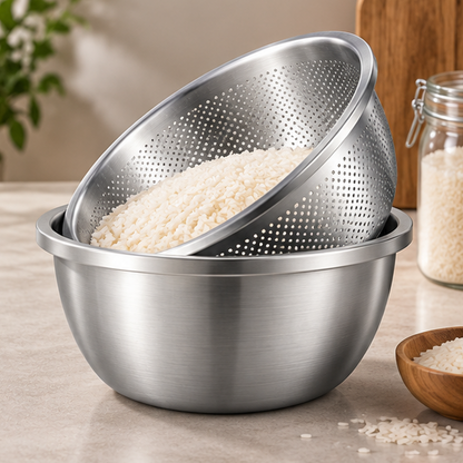 Royeva Stainless Steel Mixing Bowl And Fine Mesh Colander Set