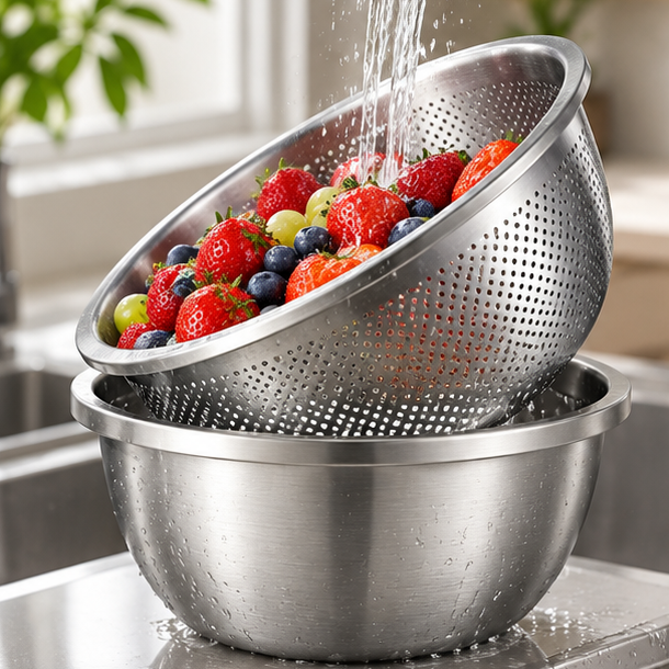 Royeva Stainless Steel Mixing Bowl And Fine Mesh Colander Set