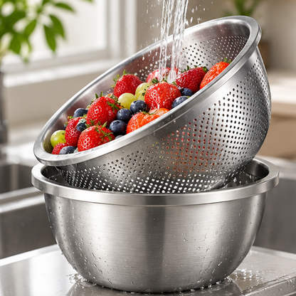 Royeva Stainless Steel Mixing Bowl And Fine Mesh Colander Set