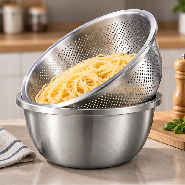 Royeva Stainless Steel Mixing Bowl And Fine Mesh Colander Set