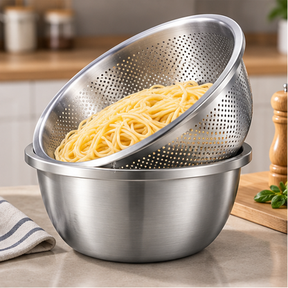 Royeva Stainless Steel Mixing Bowl And Fine Mesh Colander Set