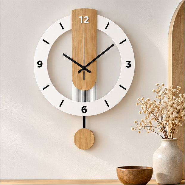 Royeva Modern Pendulum Wall Clock-Silent Wood Accent Decorative Timepiece