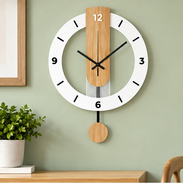 Royeva Modern Pendulum Wall Clock-Silent Wood Accent Decorative Timepiece