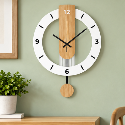 Royeva Modern Pendulum Wall Clock-Silent Wood Accent Decorative Timepiece
