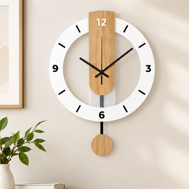 Royeva Modern Pendulum Wall Clock-Silent Wood Accent Decorative Timepiece