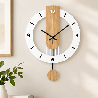 Royeva Modern Pendulum Wall Clock-Silent Wood Accent Decorative Timepiece