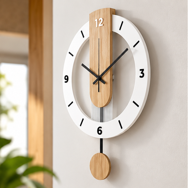 Royeva Modern Pendulum Wall Clock-Silent Wood Accent Decorative Timepiece