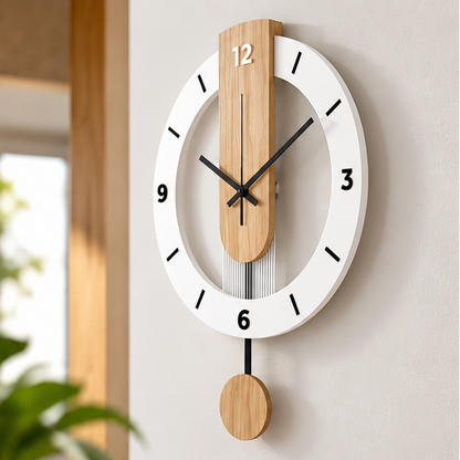Royeva Modern Pendulum Wall Clock-Silent Wood Accent Decorative Timepiece