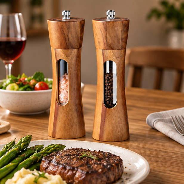 Royeva Wooden Salt And Pepper Grinder Mill With Adjustable Coarseness