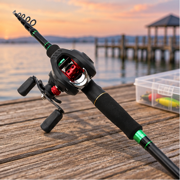 Novara Portable Carbon Fiber Baitcasting Fishing Rod And Reel Combo