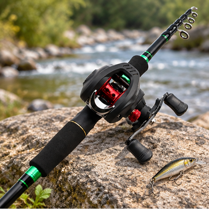 Novara Portable Carbon Fiber Baitcasting Fishing Rod And Reel Combo