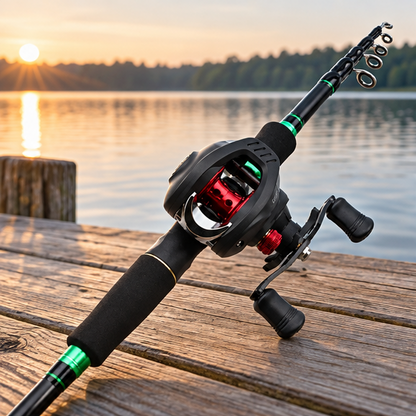 Novara Portable Carbon Fiber Baitcasting Fishing Rod And Reel Combo