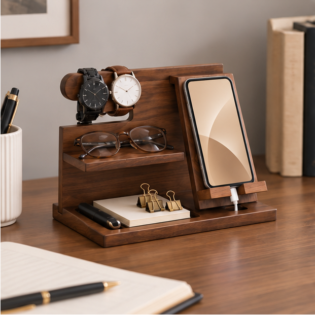 Royelle Wooden Desk Organizer And Phone Stand Docking Station