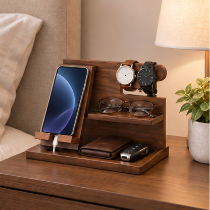 Royelle Wooden Desk Organizer And Phone Stand Docking Station