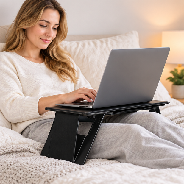 Royeva Foldable Laptop Stand-Portable Adjustable Desk For Bed And Travel Black