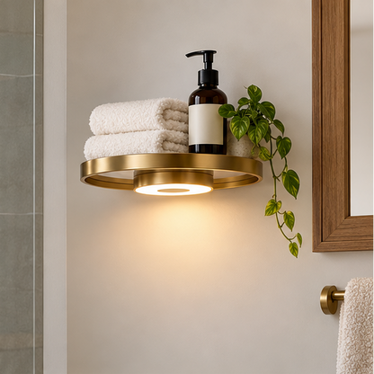 Royeva Round LED Floating Wall Shelf With Warm Lighting For Plants
