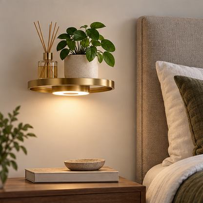 Royeva Round LED Floating Wall Shelf With Warm Lighting For Plants
