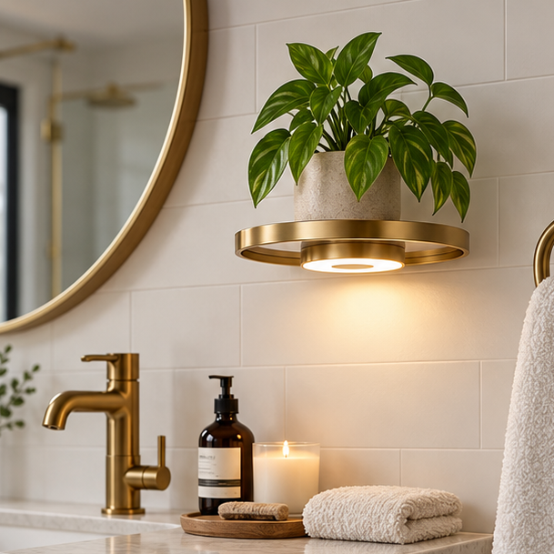 Royeva Round LED Floating Wall Shelf With Warm Lighting For Plants