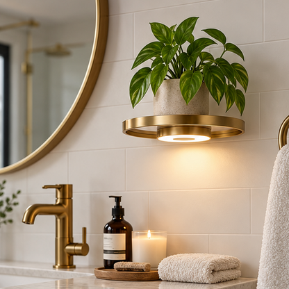 Royeva Round LED Floating Wall Shelf With Warm Lighting For Plants