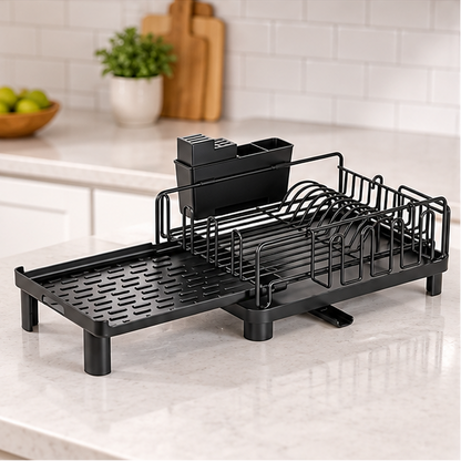 Royeva Black Expandable Dish Drying Rack With Drainboard And Utensil Holder
