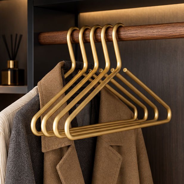 Royeva Matte Gold Non Slip Clothes Hanger-Set Of 5 Space Saving Closet Organizers