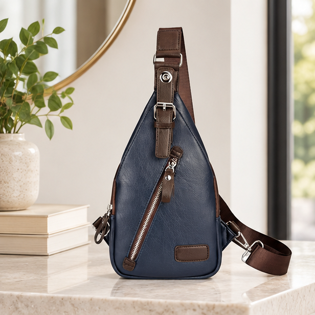 Royeva Men Anti Theft Leather Crossbody Bag-Casual Sling Backpack