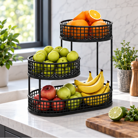 Royelle Gold 3-Tier Kitchen Counter Organizer-Fruit Basket Stand