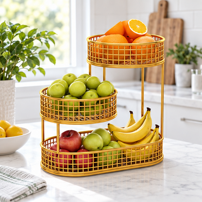Royelle Gold 3-Tier Kitchen Counter Organizer-Fruit Basket Stand