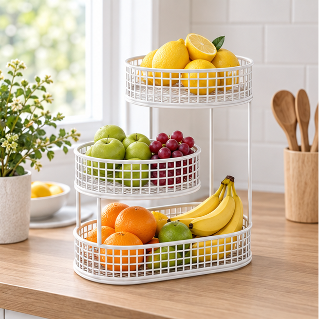 Royelle Gold 3-Tier Kitchen Counter Organizer-Fruit Basket Stand