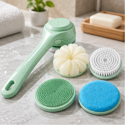 Royeva Electric Body Scrubber-Waterproof Long Handle Bath Brush with 4 Heads