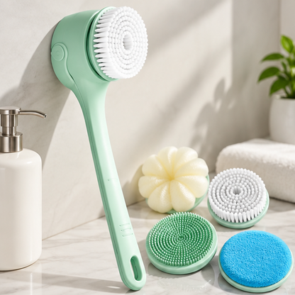 Royeva Electric Body Scrubber-Waterproof Long Handle Bath Brush with 4 Heads