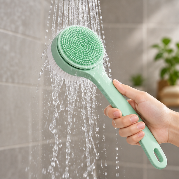 Royeva Electric Body Scrubber-Waterproof Long Handle Bath Brush with 4 Heads