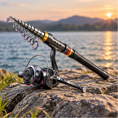 Royeva Telescopic Fishing Rod And Reel Combo-Carbon Fiber Spinning Kit