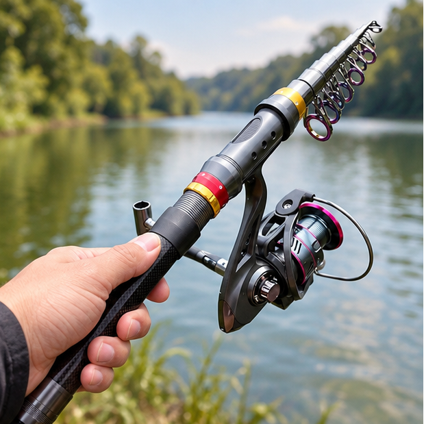Royeva Telescopic Fishing Rod And Reel Combo-Carbon Fiber Spinning Kit