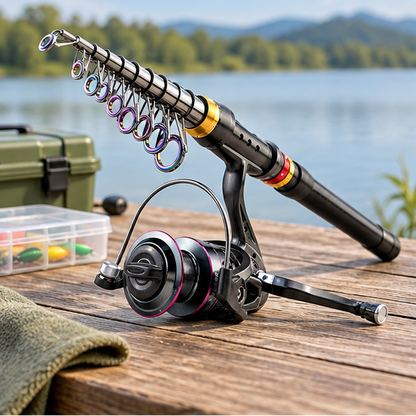 Royeva Telescopic Fishing Rod And Reel Combo-Carbon Fiber Spinning Kit