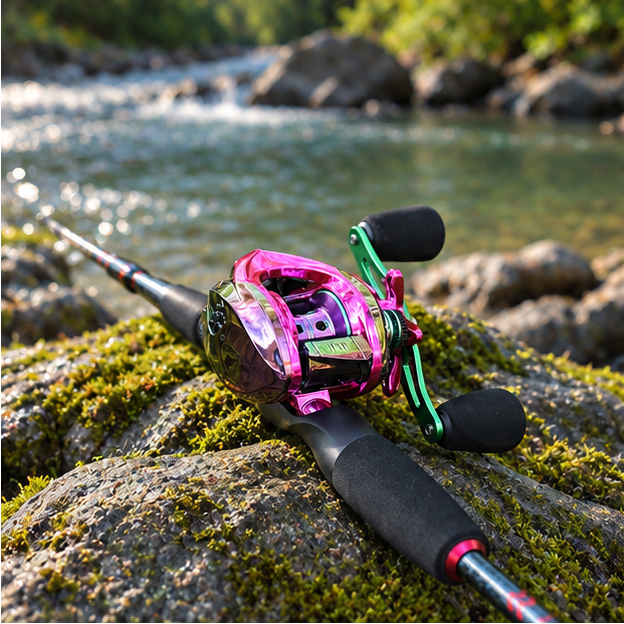 Royelle Baitcasting Fishing Rod And Reel Combo-Portable Carbon Fiber Pole
