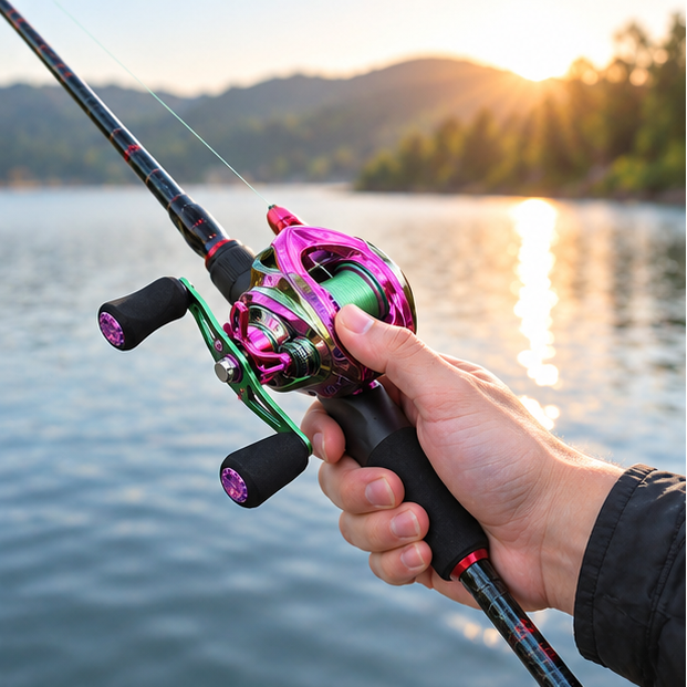 Royelle Baitcasting Fishing Rod And Reel Combo-Portable Carbon Fiber Pole