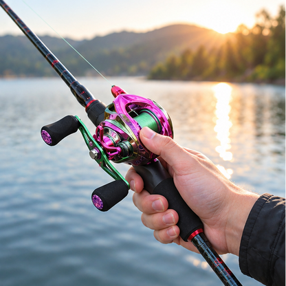 Royelle Baitcasting Fishing Rod And Reel Combo-Portable Carbon Fiber Pole