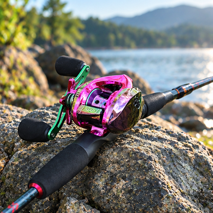 Royelle Baitcasting Fishing Rod And Reel Combo-Portable Carbon Fiber Pole